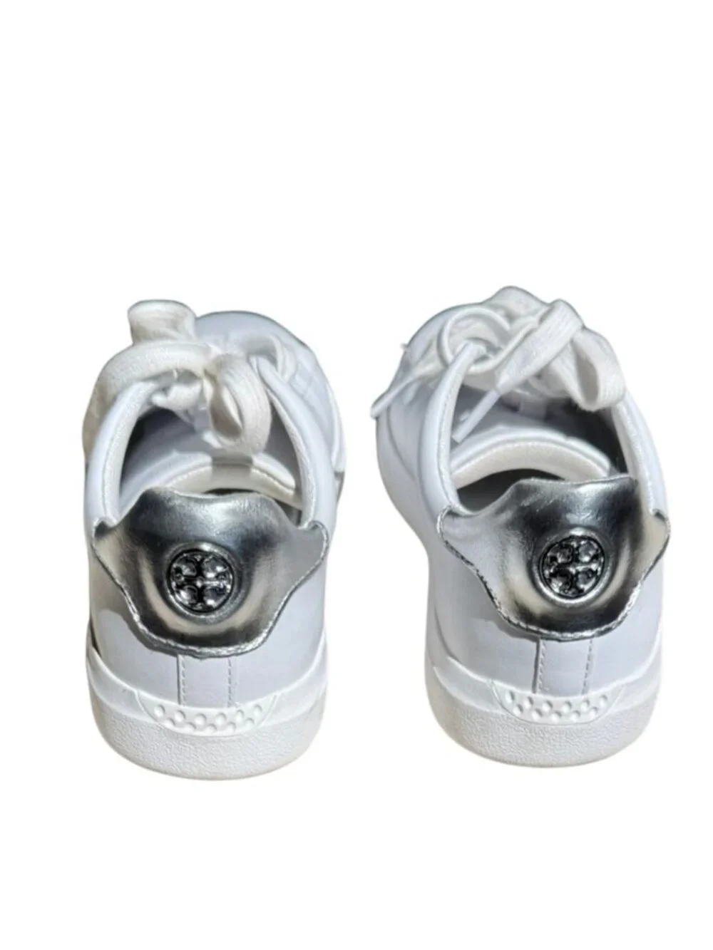 Tory Burch Howell Court White Silver Leather Sneakers Women’s 6.5M